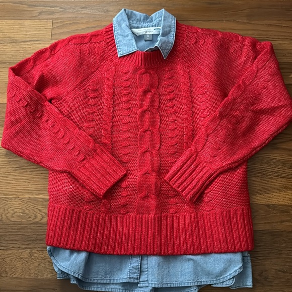 Loft bright red cable knit sweater. Size S. - Picture 2 of 8